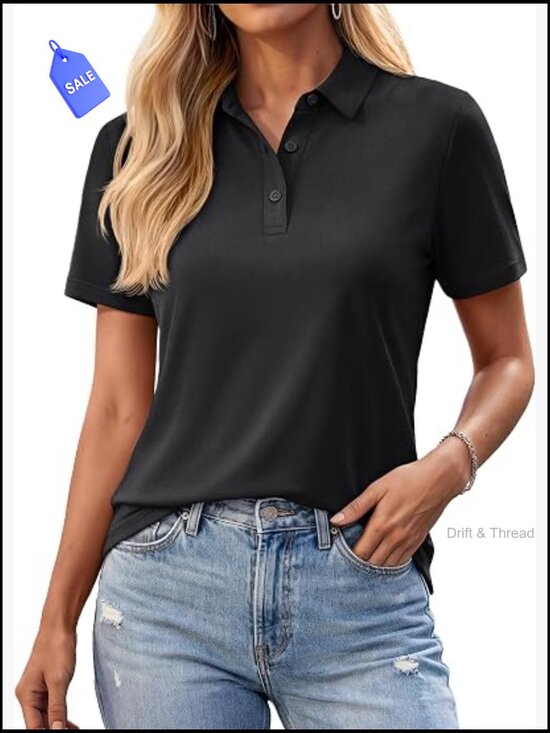Tops - Women's Short Sleeve 3-Button Polo Shirt Cotton Blend Business Casual Summer Top